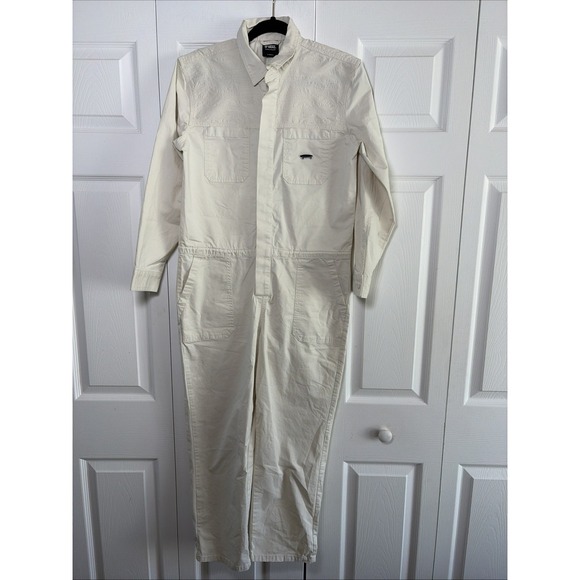Vans Denim - Vans Lizzie Armanto Coverall Womens XS Cream Embroidered Boiler Suit Jumpsuit